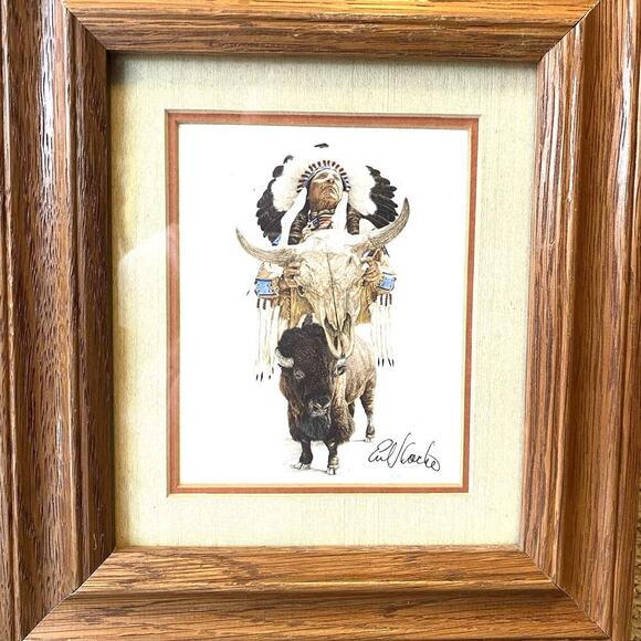 Other - Earl J Cacho American Indian Framed Print Signed by Artist Native Art Buffalo